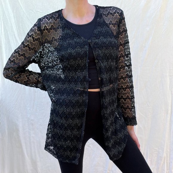 Vintage long black lacy cardigan - Picture 2 of 7